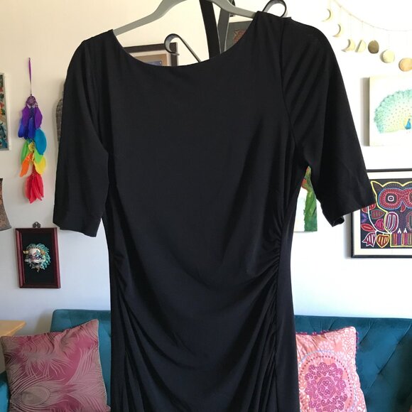VINCE CAMUTO size 10 Black Stretch Jersey Ruched Sheath Dress LBD - Picture 2 of 4